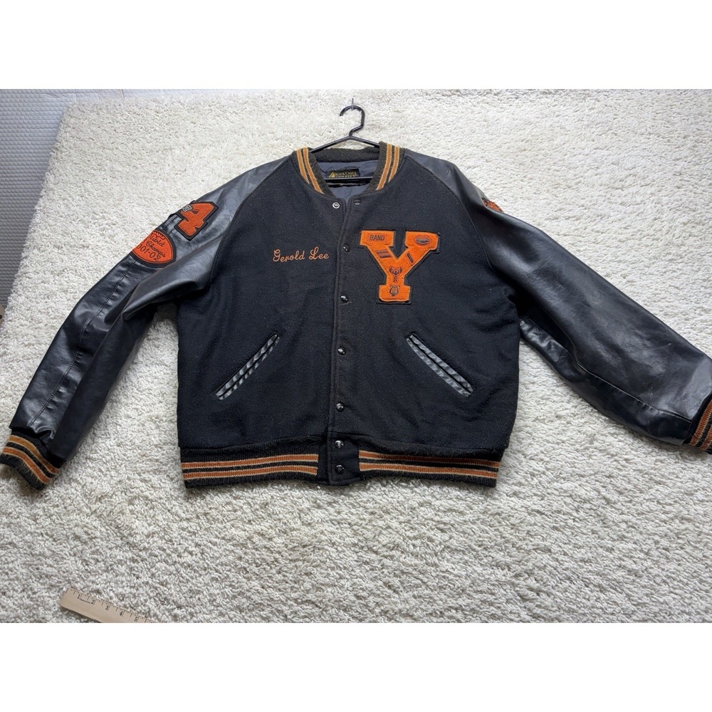 Vintage Varsity Letterman Jacket Yale Bulldogs Orange Black XL